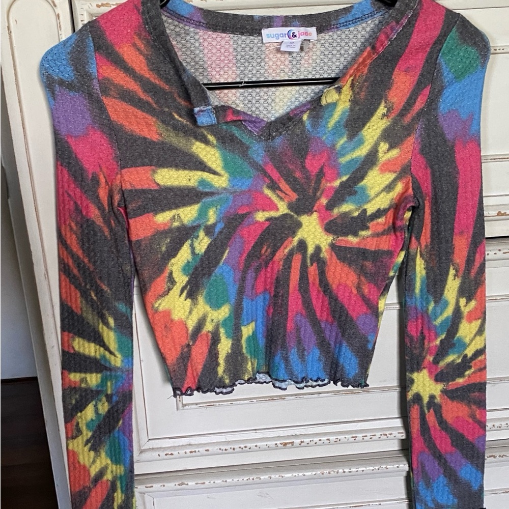 Sugar & Jade Multicolor Tie-Dye Long Sleeve Crop Top